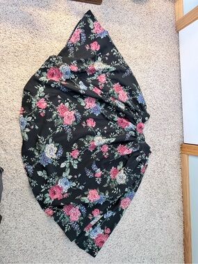Vixen by Micheline Pitt Black Floral Circle Skirt with Pink & Blue Roses